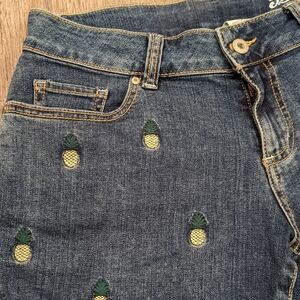 Embroidered Pineapple Jean Shorts